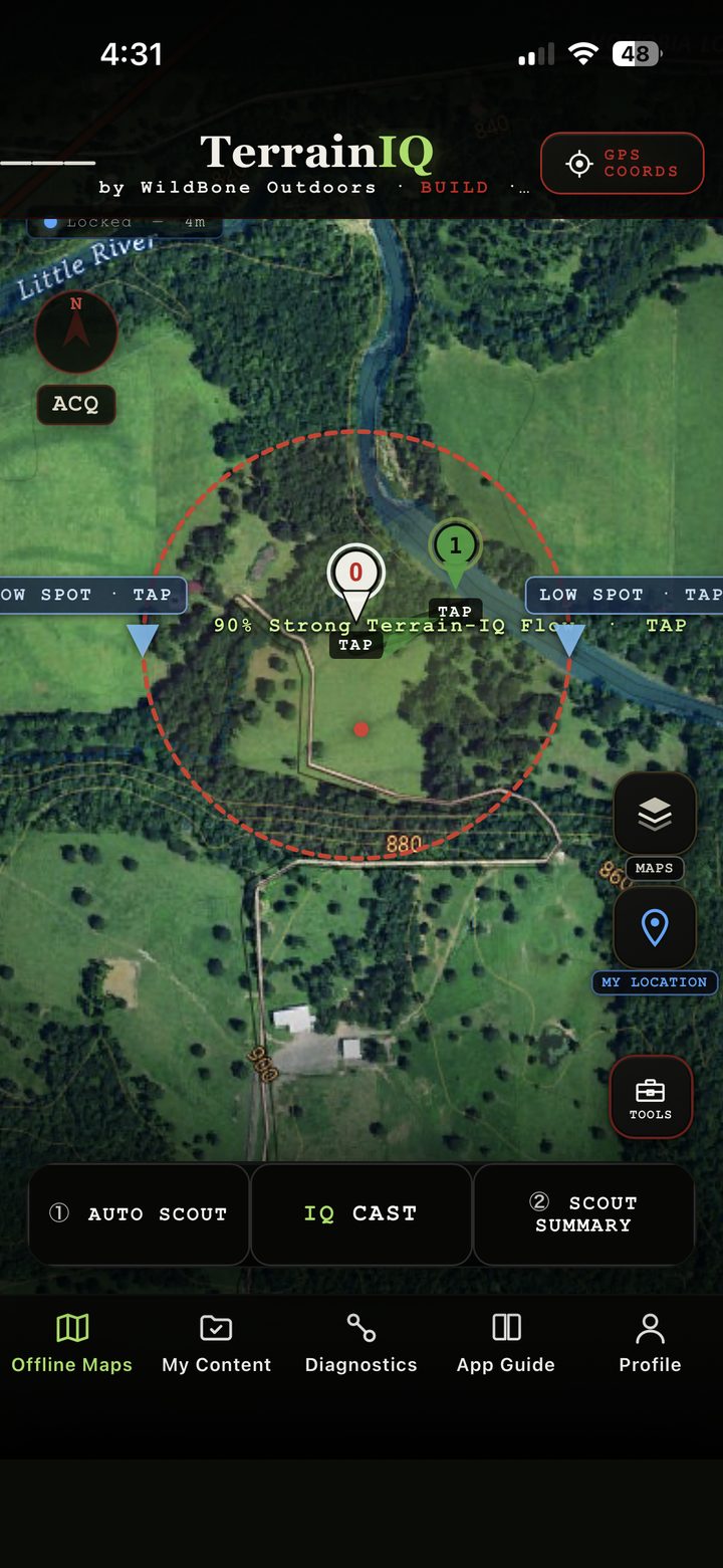 TerrainIQ scout radius over river bottom terrain